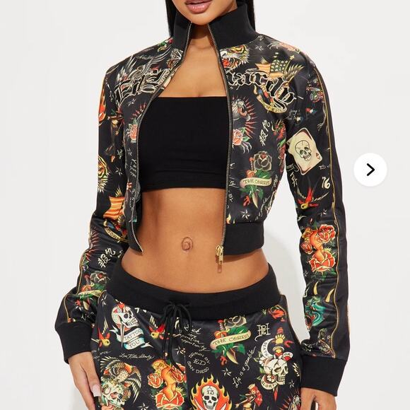 Ed Hardy Tattoo Embroidered Crop Track Jacket XL - Picture 8 of 10